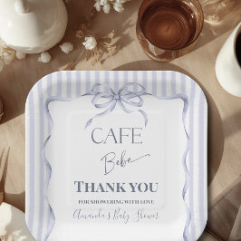 Assiettes En Carton Retro Blue Bow Cafe Bebe Boy Coffee Baby Shower