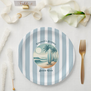 Assiettes En Carton Retro Cabana Stripes Beach Club Surf Anniversaire