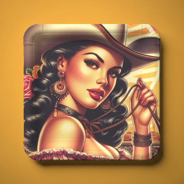 Assiettes En Carton Retro Cowgirl (Créateur téléchargé)