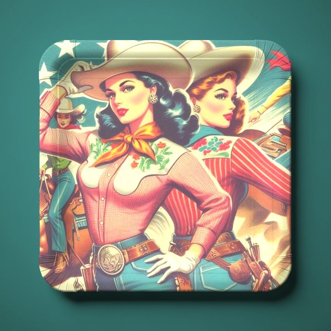 Assiettes En Carton Retro Cowgirls Pin-ups (Créateur téléchargé)