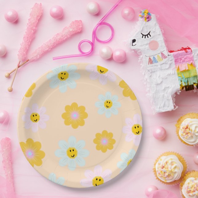 Assiettes En Carton Retro Daisy Anniversaire personnalisé Plaque papie (Fête)