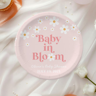 Assiettes En Carton Retro Daisy Boho rose bébé dans le Baby shower de 
