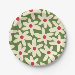Assiettes En Carton Retro Daisy Floral Motif de Noël