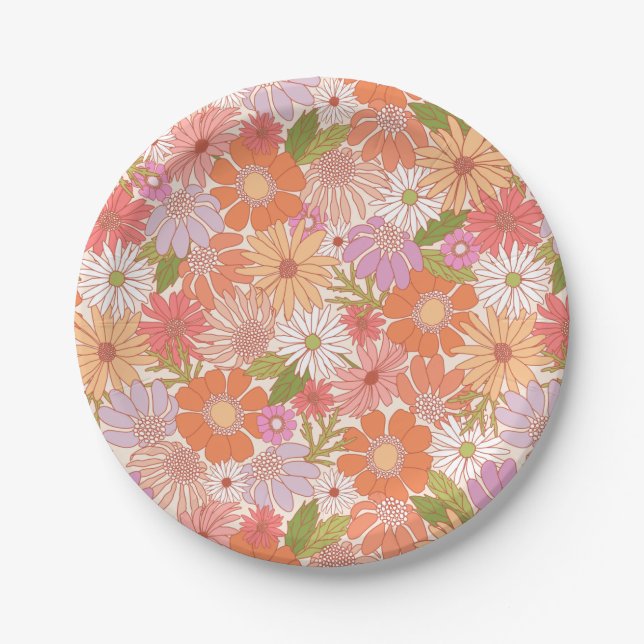 Assiettes En Carton Retro Daisy Garden (Devant)