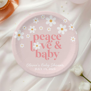 Assiettes En Carton Rétro Daisy Rose bohème Paix Amour Baby Shower