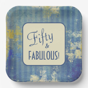 Assiettes En Carton Retro Denim Blue Fifty & FABULOUS! Anniversaire 50