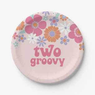 Assiettes En Carton Rétro Deux Groovy Fleurs Roses
