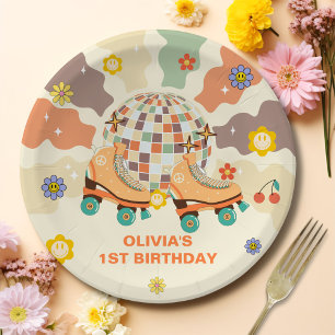 Assiettes En Carton Retro Disco Roller Skate 1er anniversaire