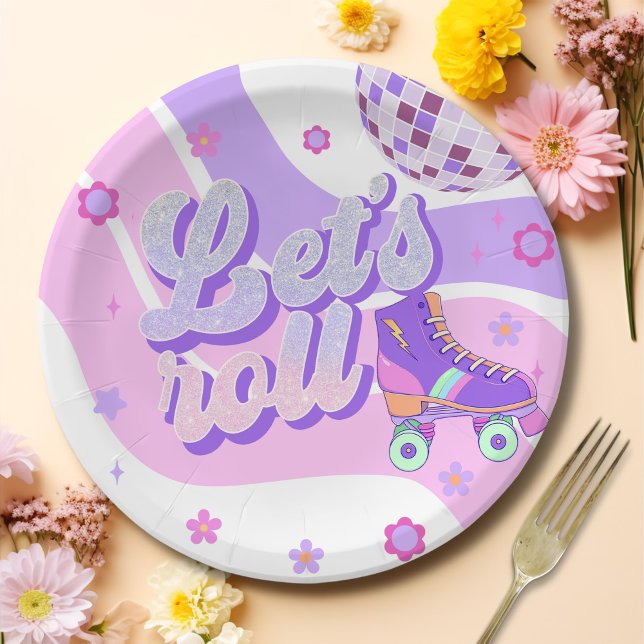 Assiettes En Carton Retro Disco Roller Skate Let's Roll 1er anniversai (Créateur téléchargé)