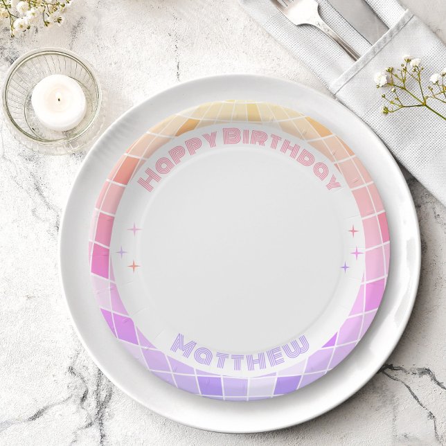Assiettes En Carton Retro Funky 90s Pink Disco Ball Anniversaire (Créateur téléchargé)