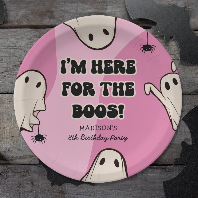 Assiettes En Carton Retro Ghosts rose Halloween fête d'anniversaire (Créateur téléchargé)