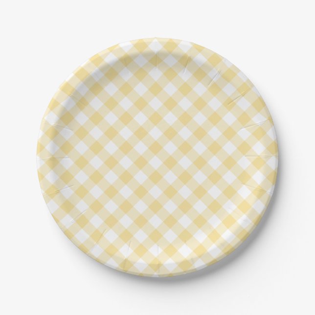 Assiettes En Carton Retro Gingham Canary Yellow (Devant)