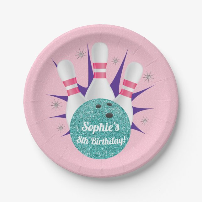 Assiettes En Carton Retro Girls Tenpin Bowling Party (Devant)
