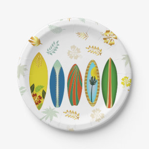 Assiettes En Carton Retro Gold Tropical Coastal Surfboards