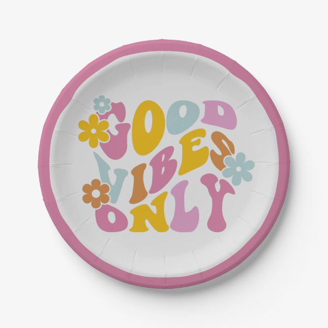 Assiettes En Carton Retro Good Vibes Seulement 60s Citer Pastel Plaque (Devant)