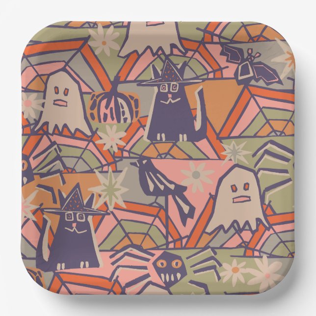 Assiettes En Carton Retro Halloween (Recto)