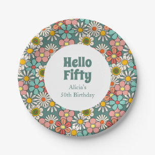 Assiettes En Carton Retro Hippie Super Fleur Bonjour Cinquante Anniver