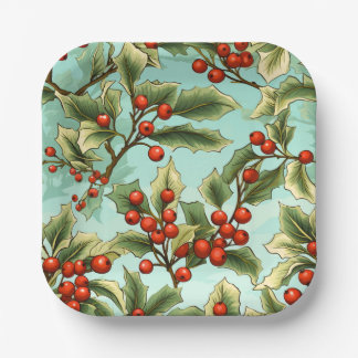 Assiettes En Carton Retro Holly Christmas Small