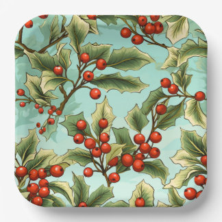 Assiettes En Carton Retro Holly Grand Noël