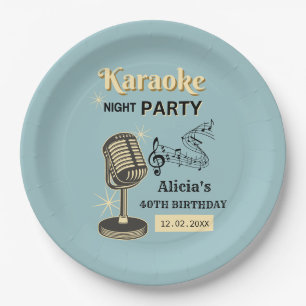 Assiettes En Carton Retro Karaoke Night Party Turquoise & Crème Annive