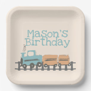 Assiettes En Carton Retro Kids Train 1ère fête d'anniversaire