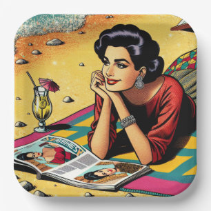Assiettes En Carton Retro Lady at Beach Daydreabout Fashion
