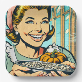 Assiettes En Carton Retro Maman tenant Plate d'Halloween Citrouilles s