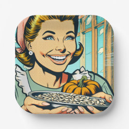 Assiettes En Carton Retro Maman tenant Plate d'Halloween Citrouilles s