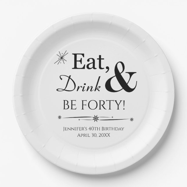 Assiettes En Carton Retro Mangez Boire & Sois Quarante Anniversaire 40 (Devant)