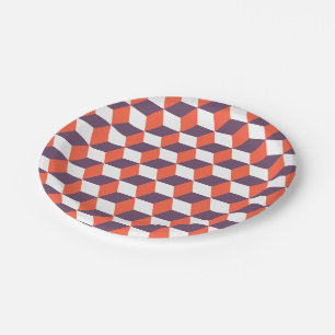 Assiettes En Carton Retro Marine Bleu Cube Rouge Moderne Motif géométr