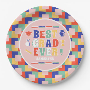 Assiettes En Carton Retro Meilleur Grad Ever PInk Graduation Party