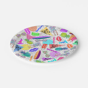 Assiettes En Carton Rétro motif de collage de plage d'été des années