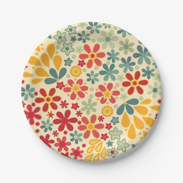 Assiettes En Carton Retro. Motifs floraux (Devant)