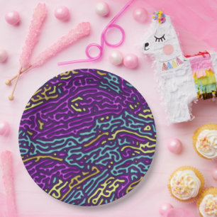 Assiettes En Carton Retro Neon Maze Motif - Arcade esthétique