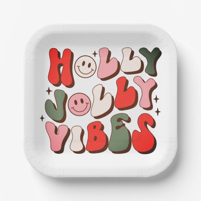 Assiettes En Carton Retro Noël Holly Jolly Vibes Vacances tendance (Recto)