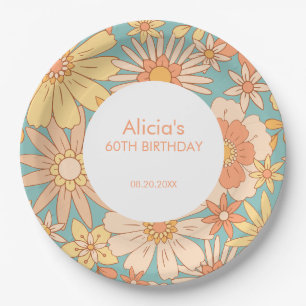 Assiettes En Carton Retro Orange Peach Botanical Green 60e Anniversair