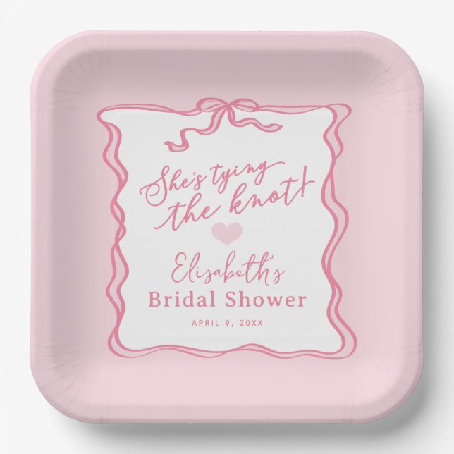 Assiettes En Carton Retro Pink Bow Elle noue le noeud (Recto)