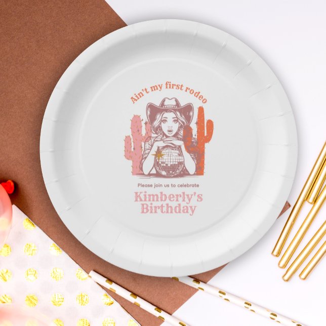 Assiettes En Carton Retro Pink Cowgirl Disco Ball fête d'anniversaire (Créateur téléchargé)