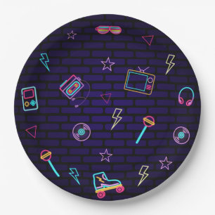 Assiettes En Carton Retro Pop Neon Enfants Anniversaire Bash