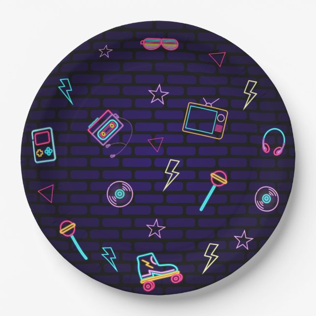 Assiettes En Carton Retro Pop Neon Enfants Anniversaire Bash (Devant)