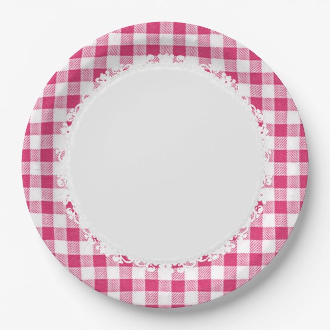 Assiettes En Carton Retro-Quotidien_Pique-Nique_Pink-Check_Plaid (Devant)