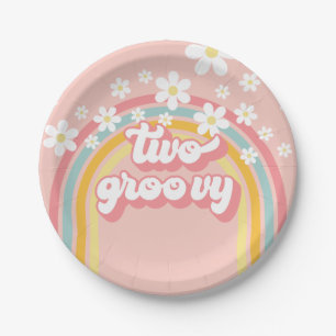 Assiettes En Carton Retro Rainbow Deux Super 2e anniversaire