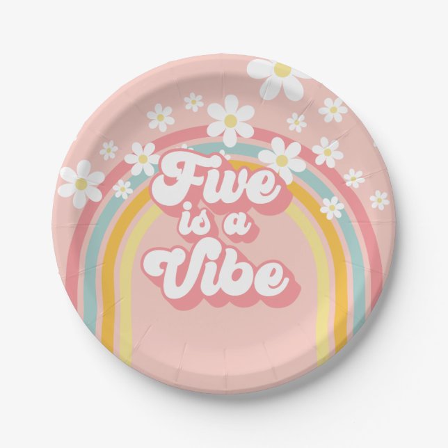 Assiettes En Carton Retro Rainbow FIVE est une Vibe Super 5e anniversa (Devant)