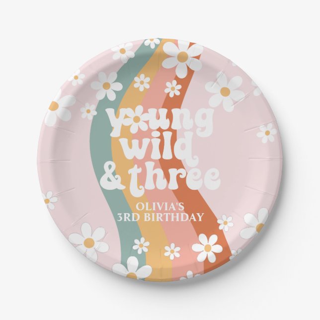 Assiettes En Carton Retro Rainbow Young Wild Three Daisy (Devant)