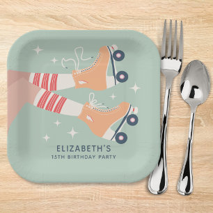 Assiettes En Carton Retro Roller Skating Girls Anniversaire