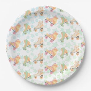 Assiettes En Carton Retro Rollerskate Anniversaire Patins Stars Pastel