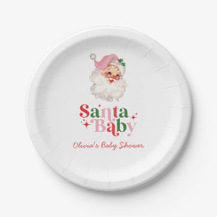 Assiettes En Carton Retro Rose Santa Baby bébé Noël shower