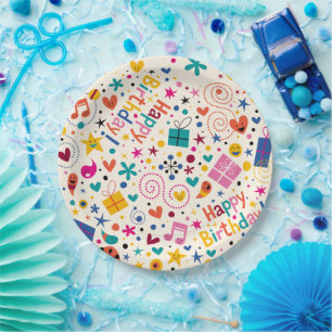 Assiettes En Carton Retro Singing Joyeux Anniversaire