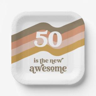 Assiettes En Carton Retro Stripes Plaques de fête 50e anniversaire