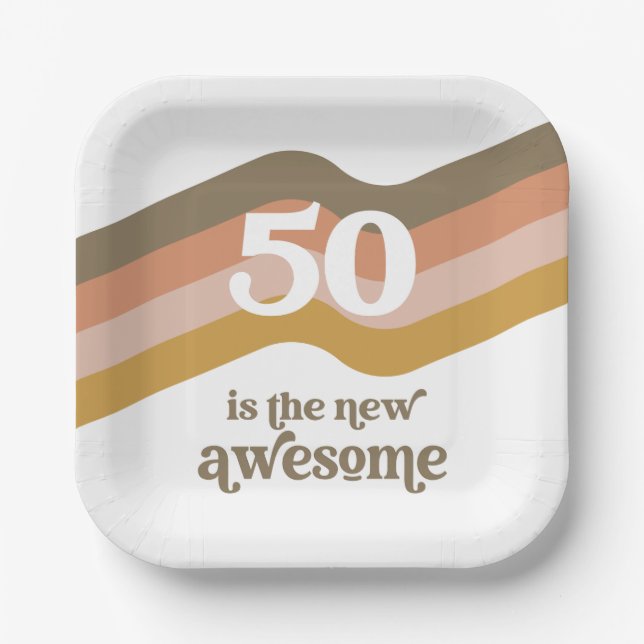 Assiettes En Carton Retro Stripes Plaques de fête 50e anniversaire (Recto)